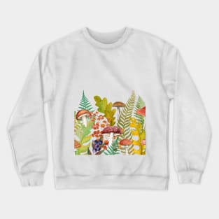 Autumn leaves and mushrooms seamless border. Fall leaf, fly agaric watercolor illustration. Woodland composition Crewneck Sweatshirt